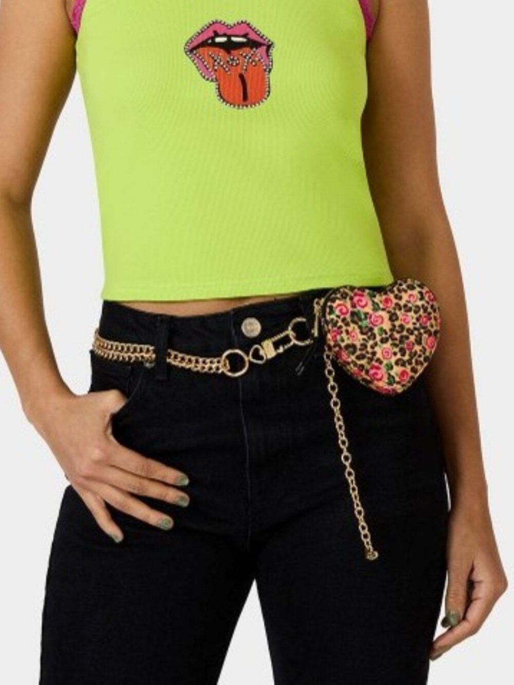 NWT L/XL Betsey Johnson Printed Heart Pouch on Chain Belt